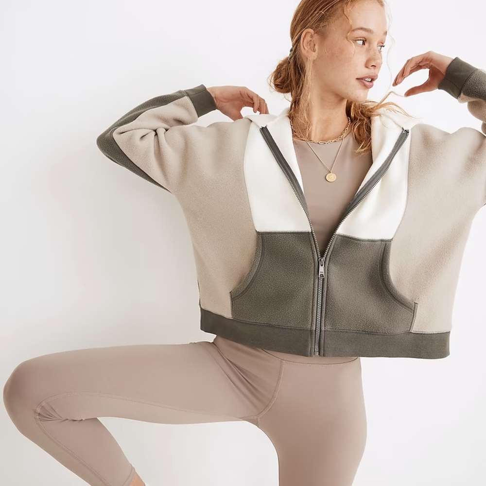 Madewell Betterfleece Colorblock Zip Hoodie Sweatshirt in burnished stone
